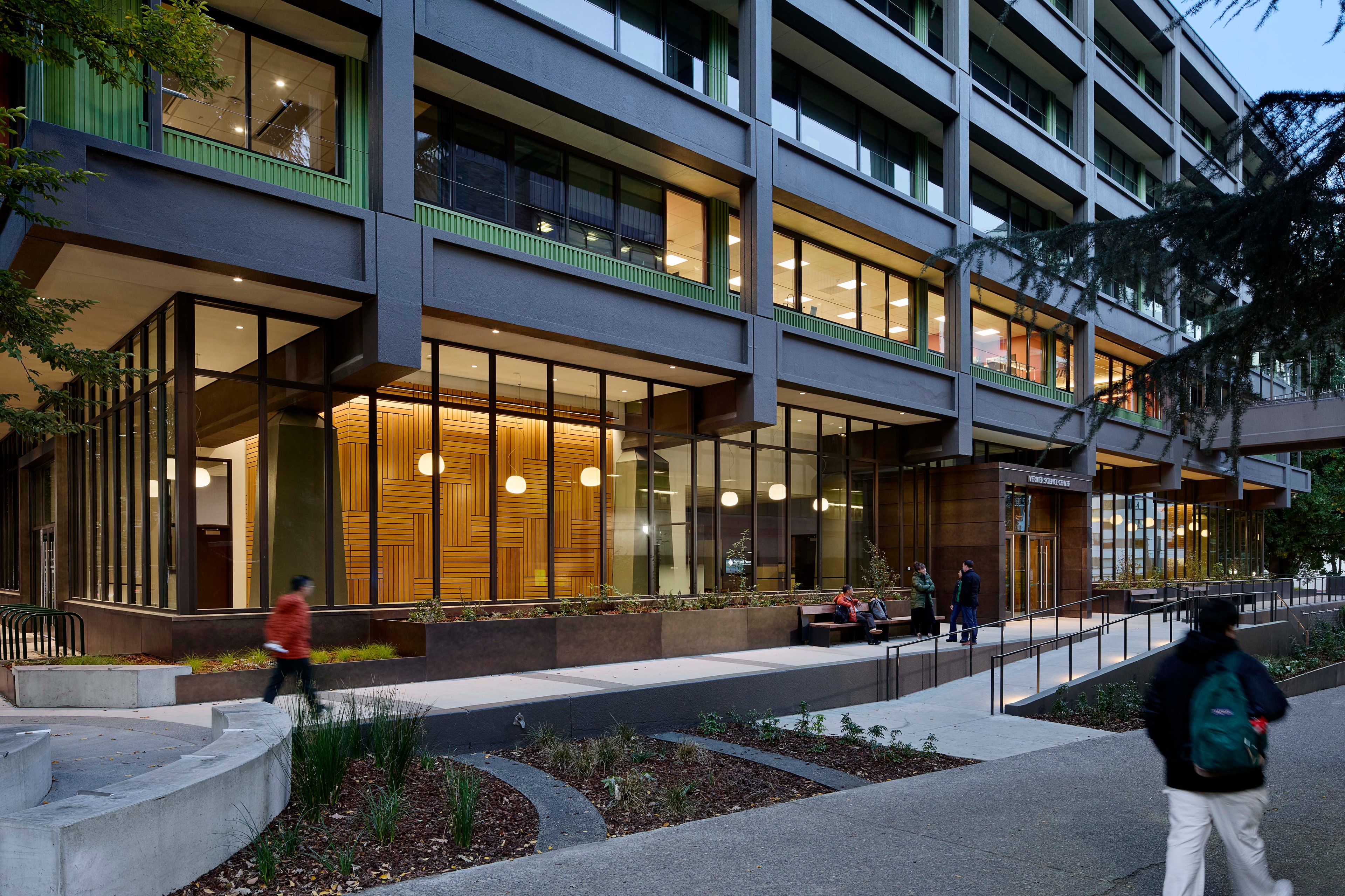 Education lab with Orange Chairs and Advanced Equipment Exterior shot of an academic building on a bright sunny day