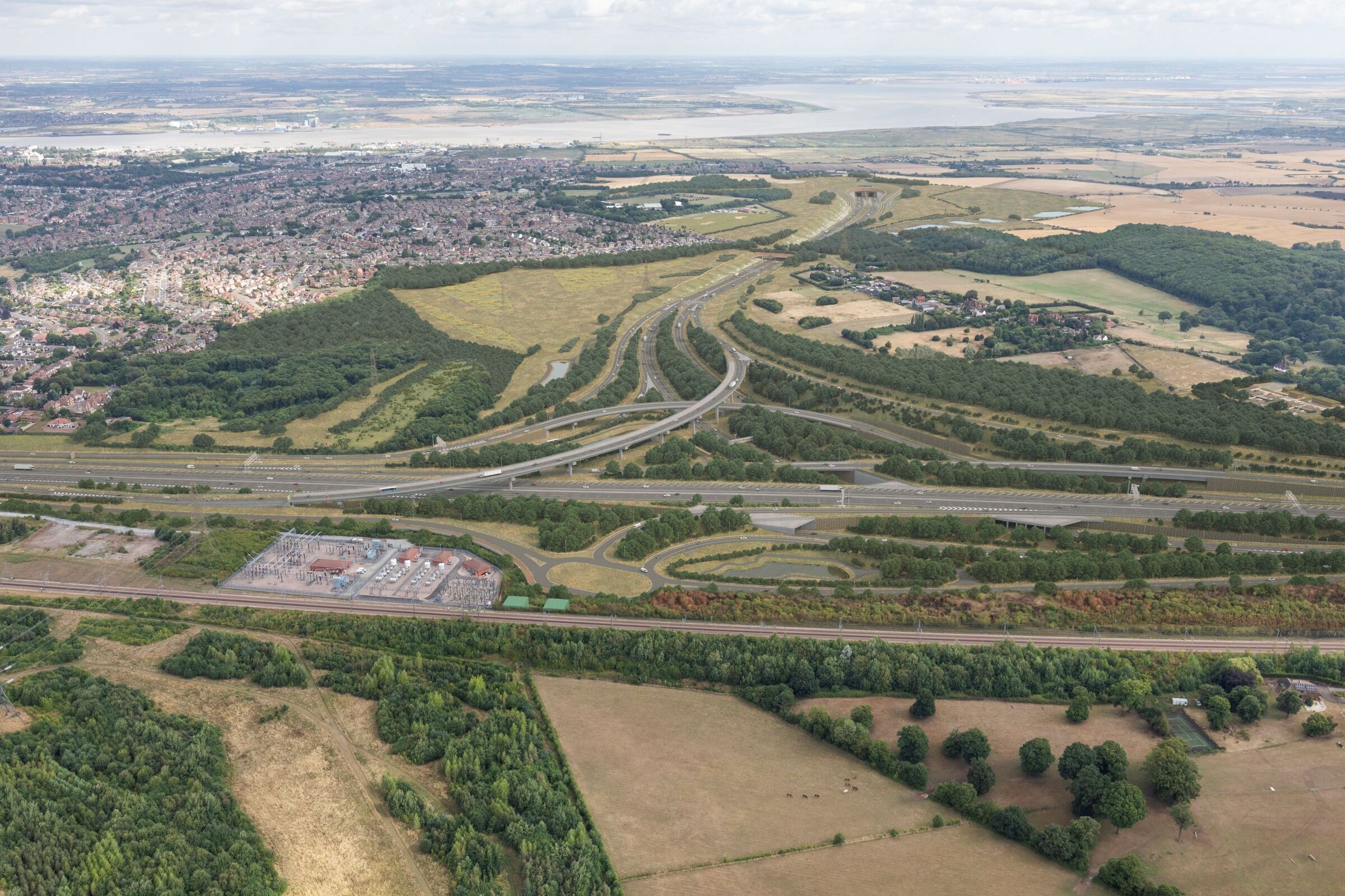 Lower Thames Crossing and A2 M2 junction overhead shot of Lower Thames Crossing and A2 M2 junction
