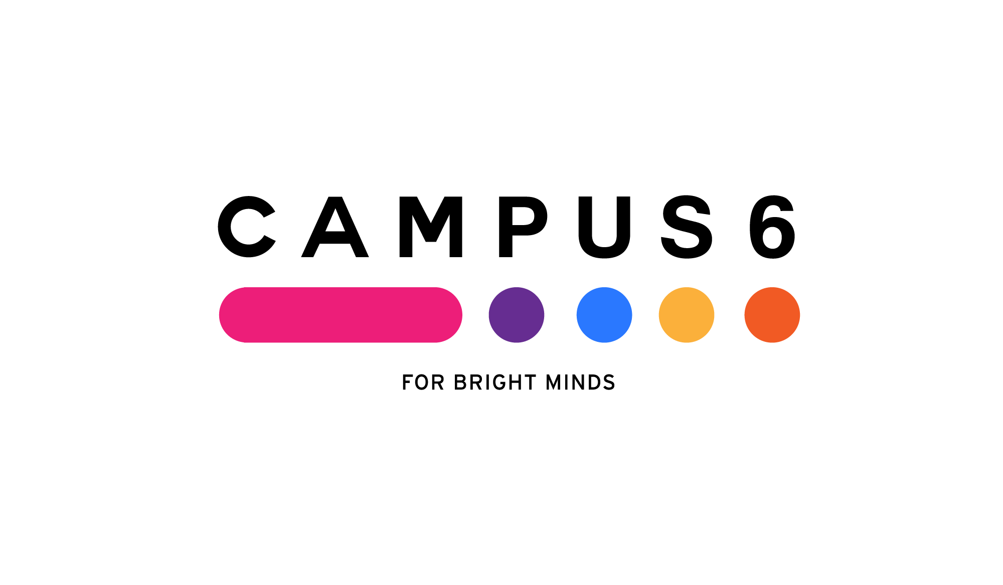 Campus 6 logo Colorful gradient logo with pink, purple, blue, yellow, and orange circles on a black background.