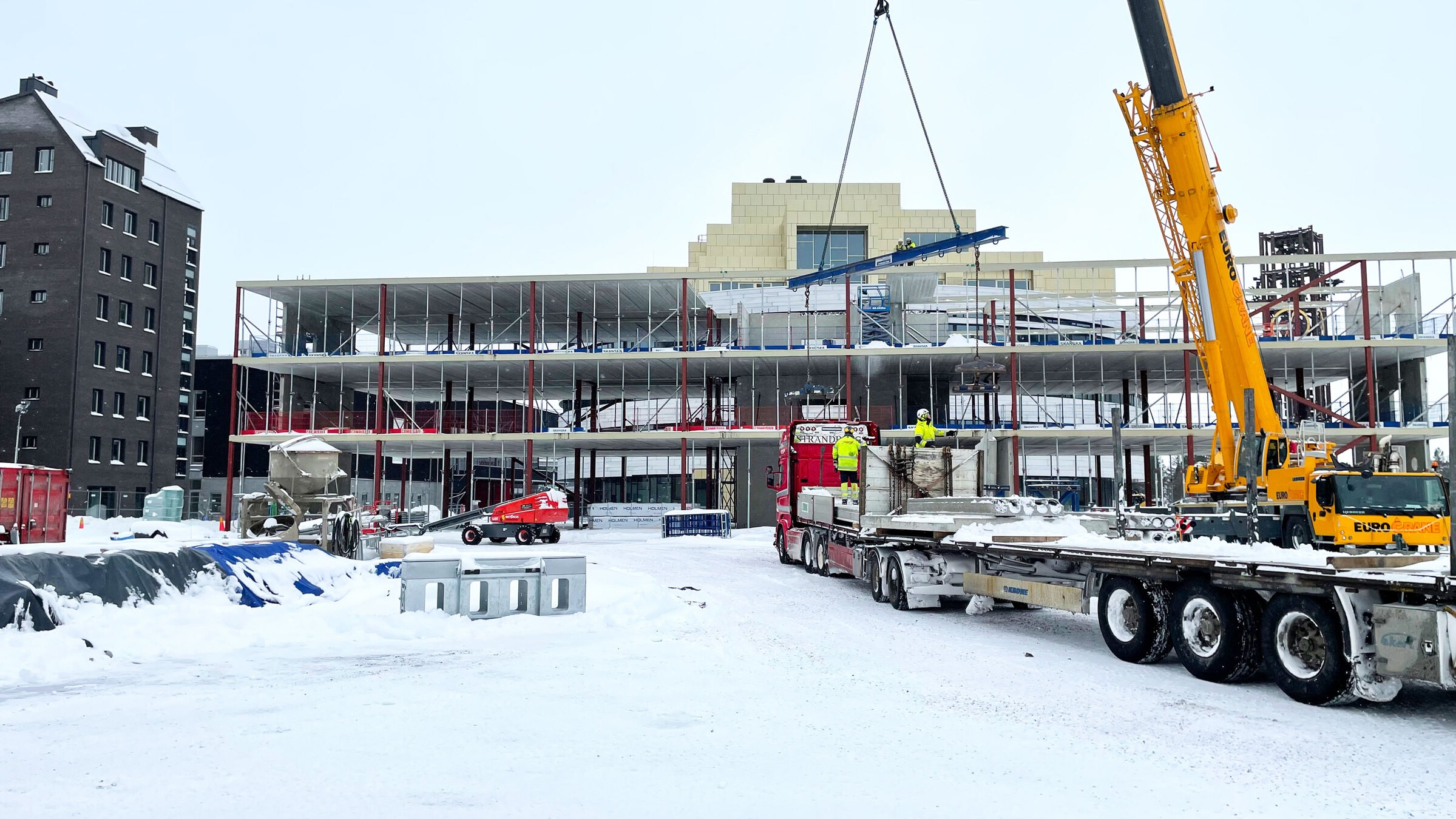 The construction site in winter time.