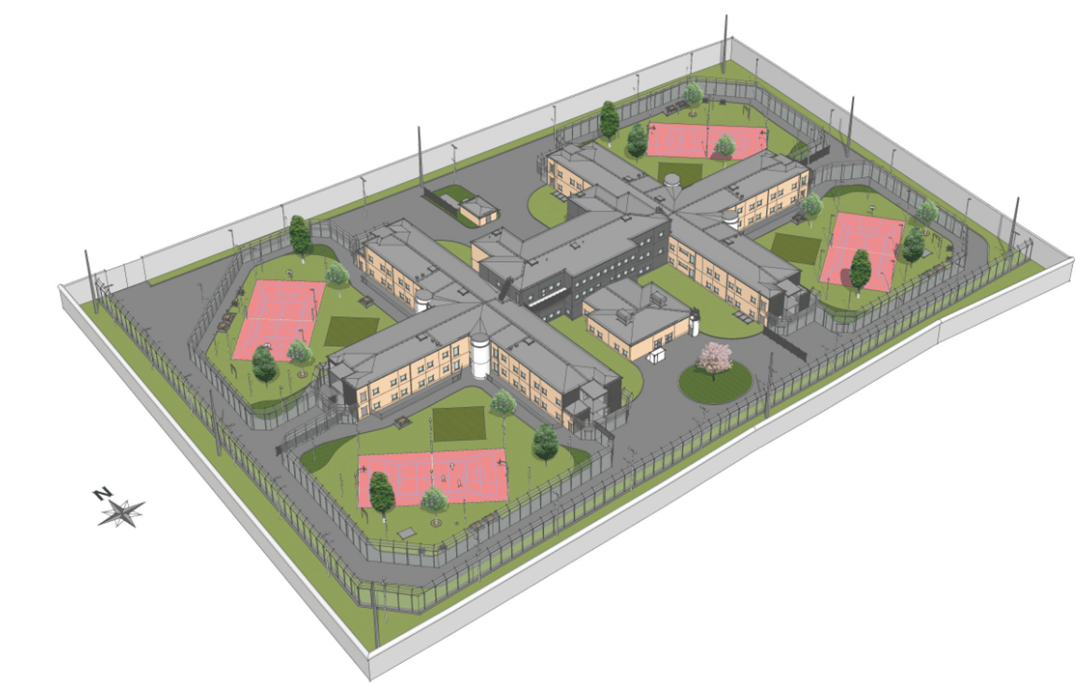 Skanska has constructed a new prison covering 11,500 square meters. Image from the architect of the prison.