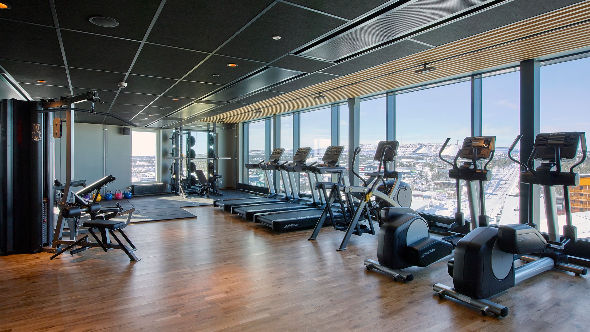 Treadmills and other training equipment in the gym.