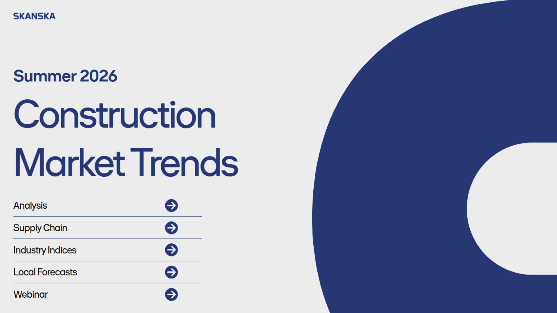 Skanska Summer 2026 Construction Market Trends report covering analysis and forecasts.