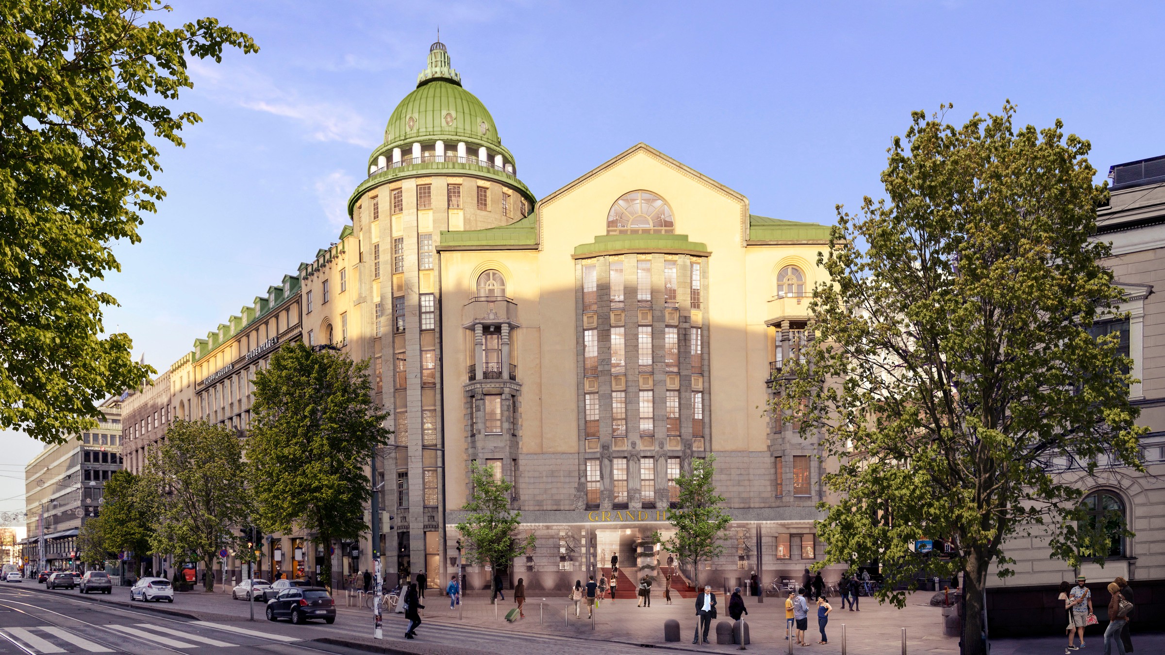 Hyatt-ketjuun kuuluvan Grand Hansan ovet avautuvat asiakkaille arviolta kesällä 2023. Kuva: Arkkitehdit Soini & Horto Oy