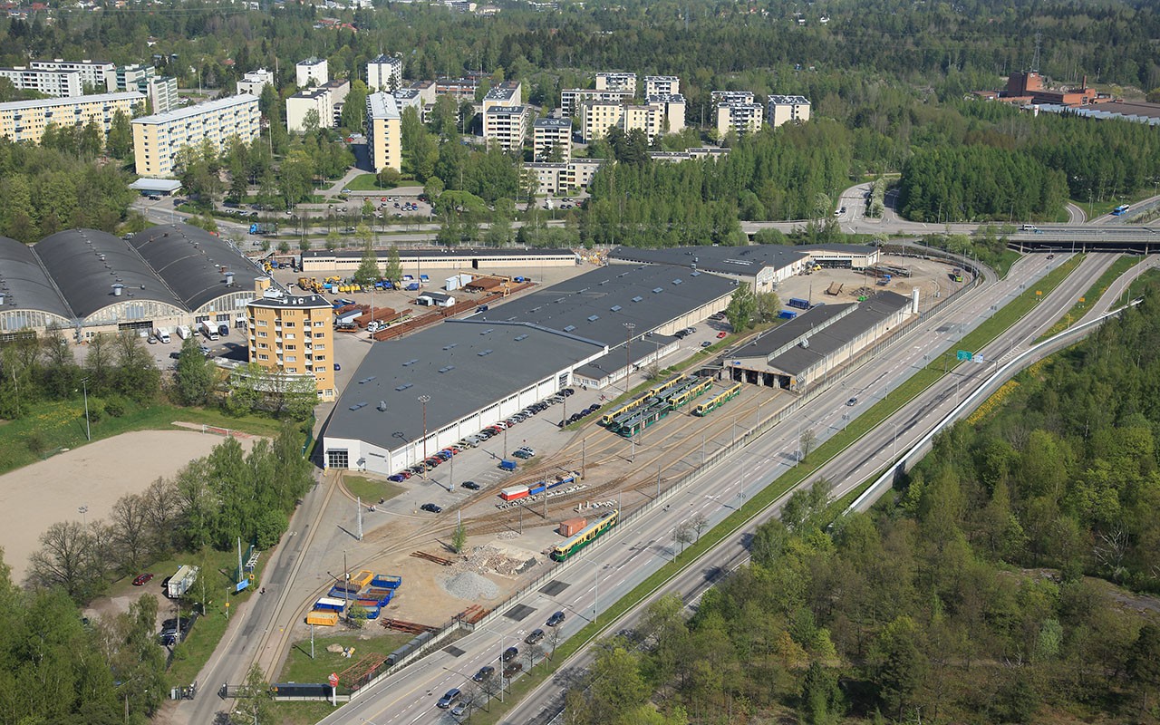 Koskelan nykyinen varikko Koskelan nykyinen varikko. Kuva: Pääkaupunkiseudun Kaupunkiliikenne Oy