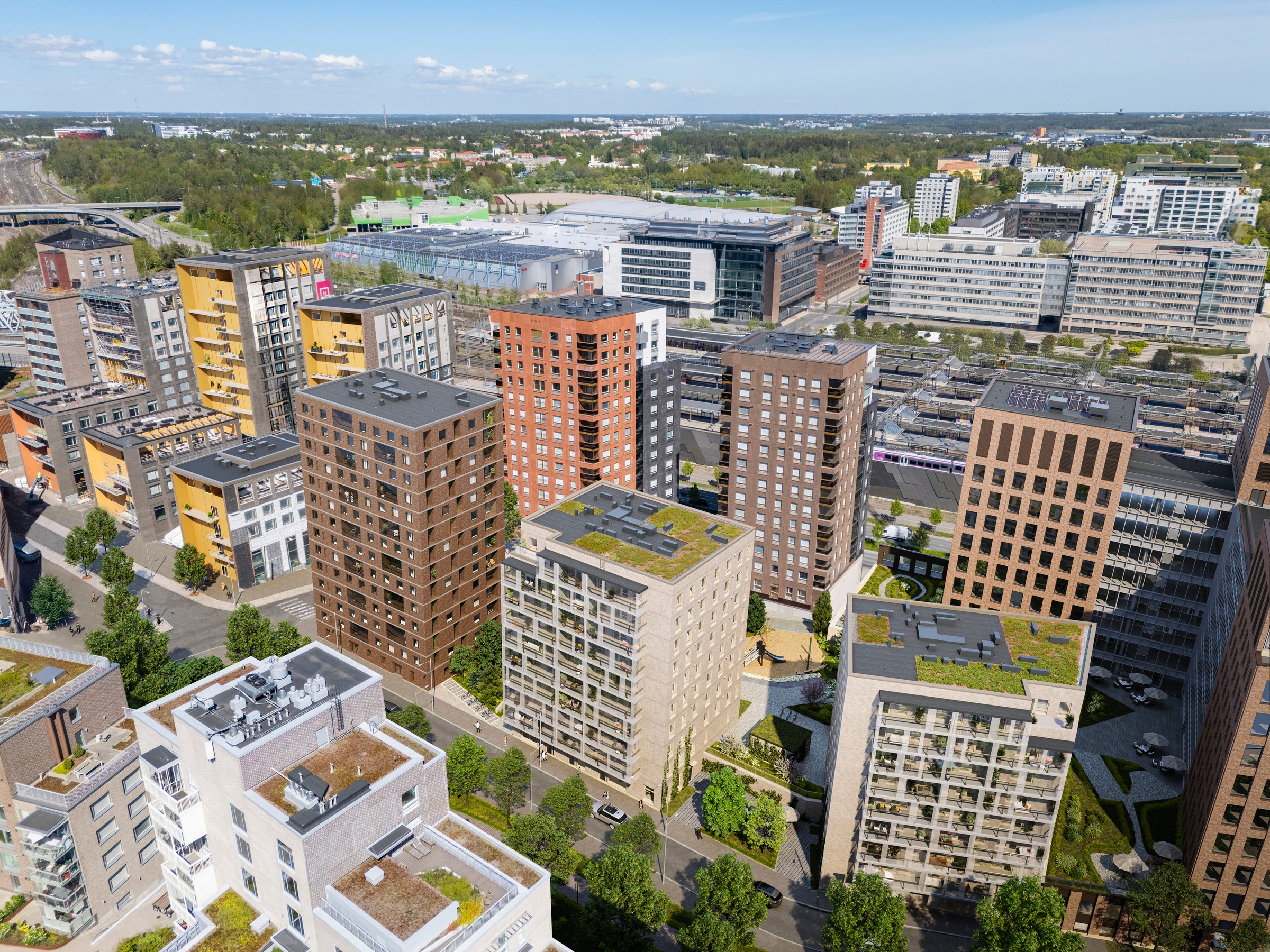 Helsingin Resiina, aluevisualisointi Helsingin Resiina, aluevisualisointi. Resiina on kuvassa vaalea rakennus keskimmäisenä