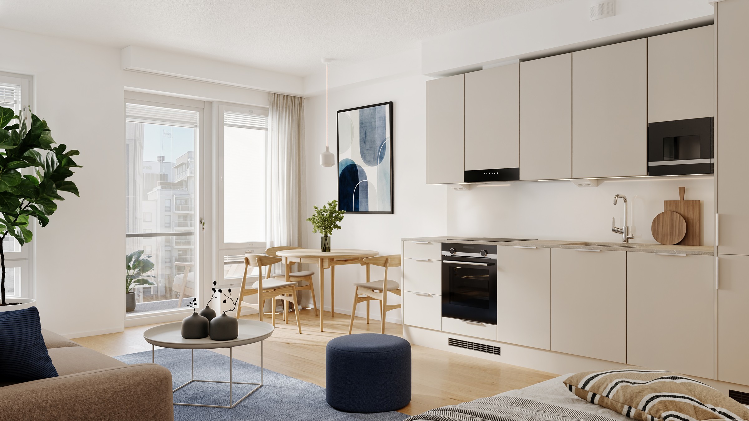 Helsingin Resiina, havainnekuva yksiöstä Helsingin Resiina, havainnekuva yksiöstä