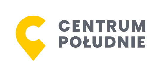 Logo featuring the text "Centrum Południe" with yellow location icon