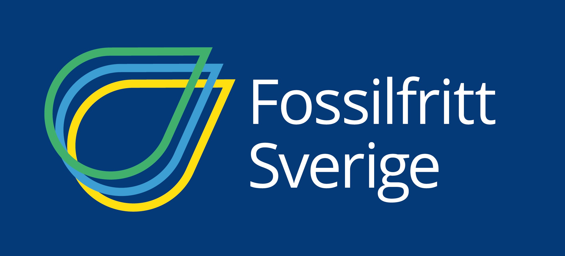 Logotyp för Fossilfritt Sverige med en stiliserad bladdesign med blå, gröna och gula linjer.