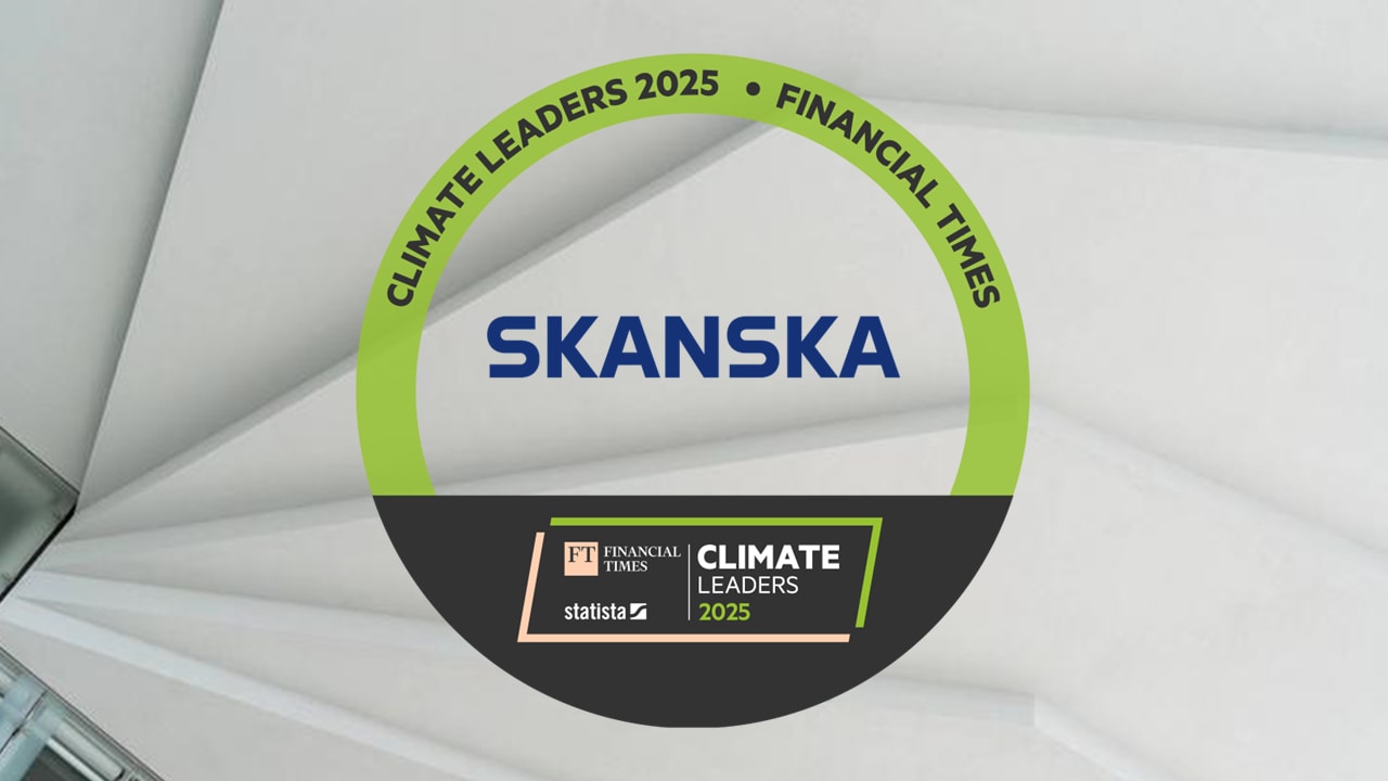 FT Climate Leaders 2025 - Financial Times & Statista Logo of Skanska with Financial Times Climate Leaders 2025 badge on a white background.