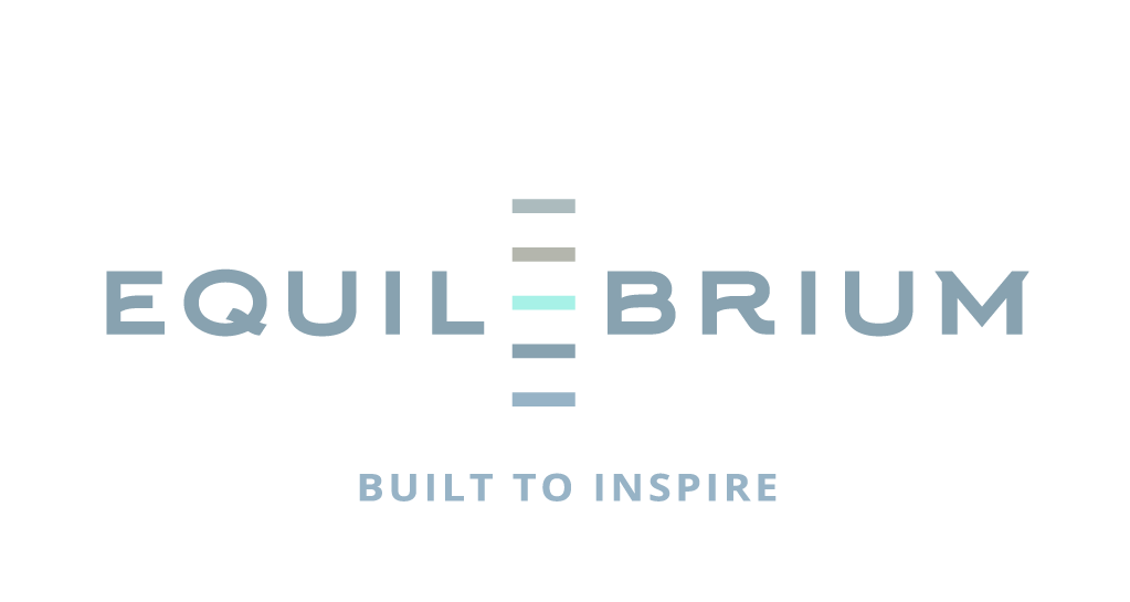 Equilibrium logo Logo featuring the word "Equilibrium" with a stylized middle section and the tagline "Built to Inspire."