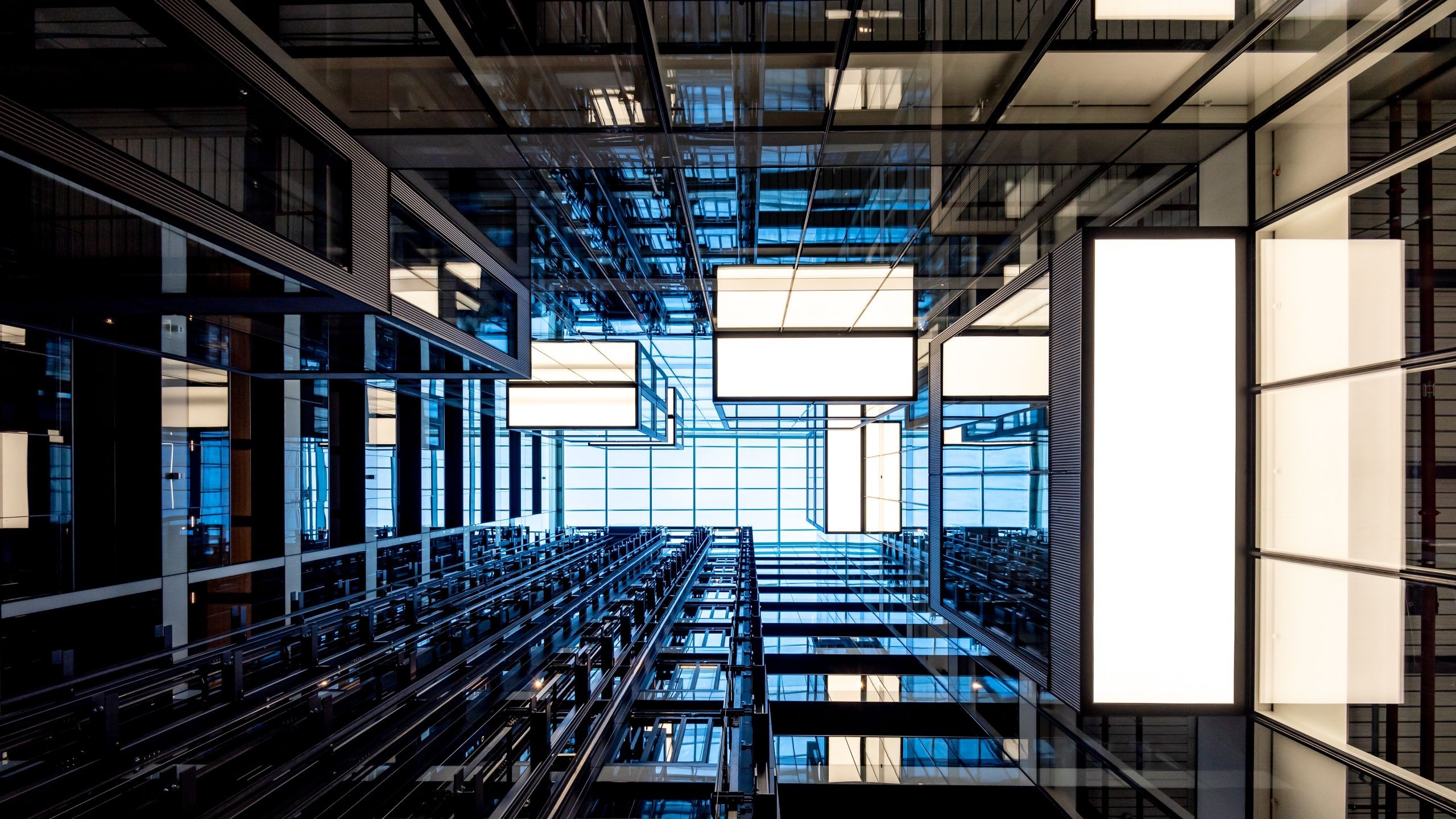 60 London Wall Internal artistic shot of lifts within 60 London Wall, London.