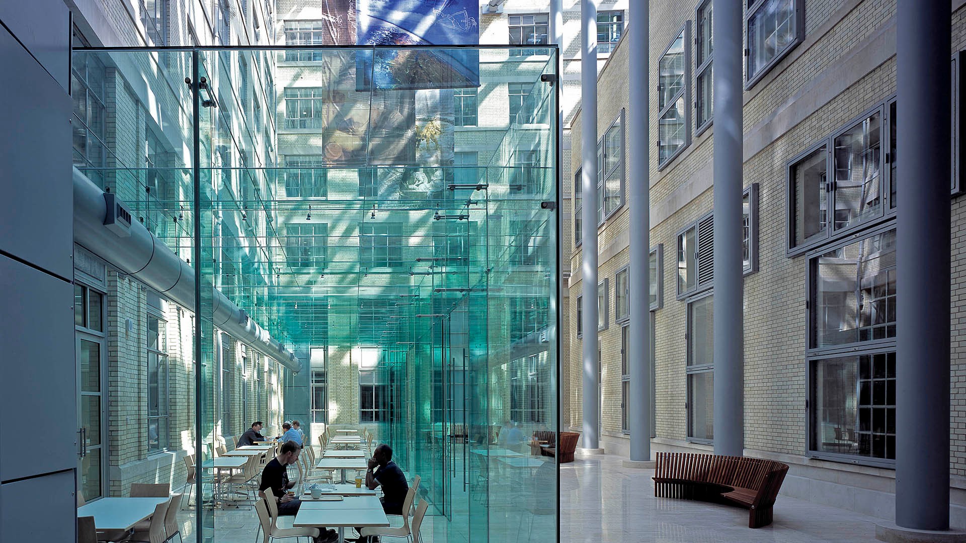 Enclosed courtyards were created within the MOD Whitehall building
