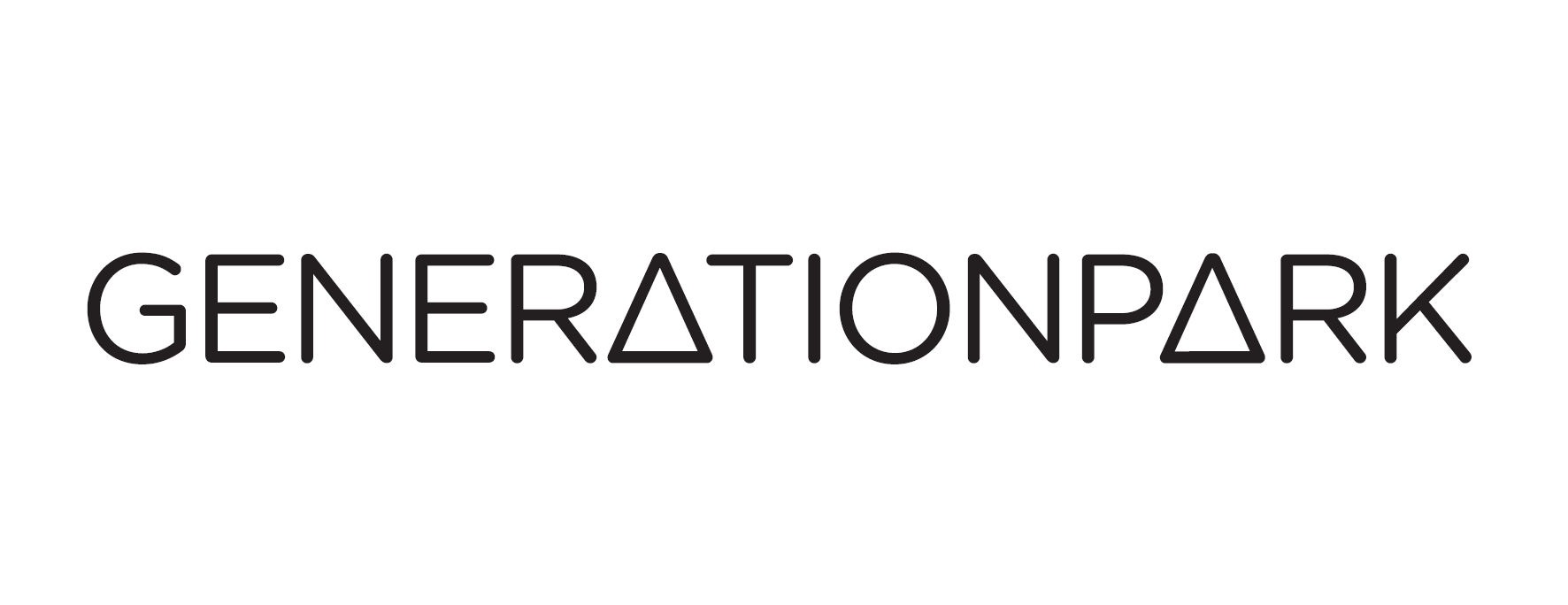 Generation Park Logo: Modern Design with Triangle Elements Logo featuring the text "Generation Park" with stylized triangles replacing the letter 'A'.