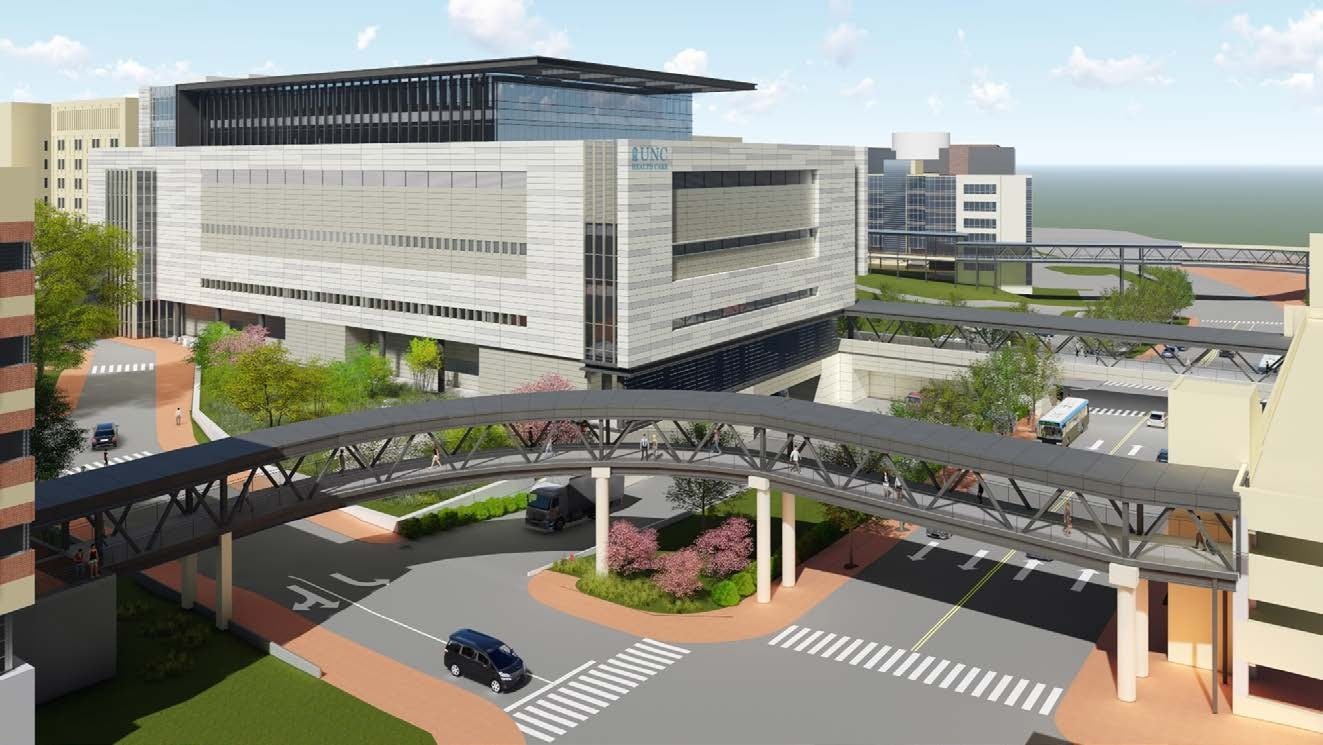 Surgical Tower Rendering Aerial Southwest - bild UNC Health Care Kirurgiskt Torn Rendering Flygvy Sydväst - bild UNC Health Care