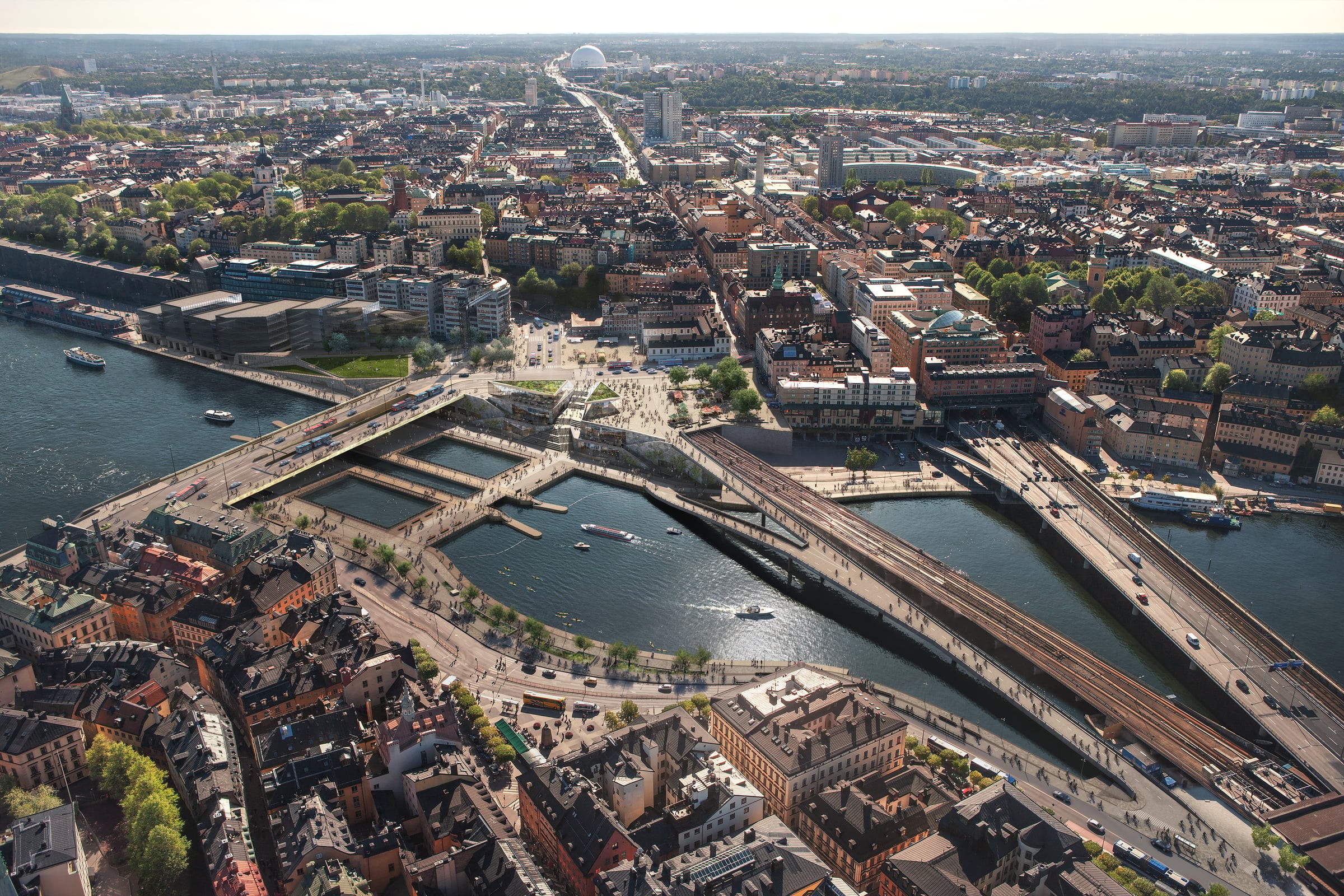 Slussen Stockholm, Sverige Flygbild över Slussen, Stockholm
