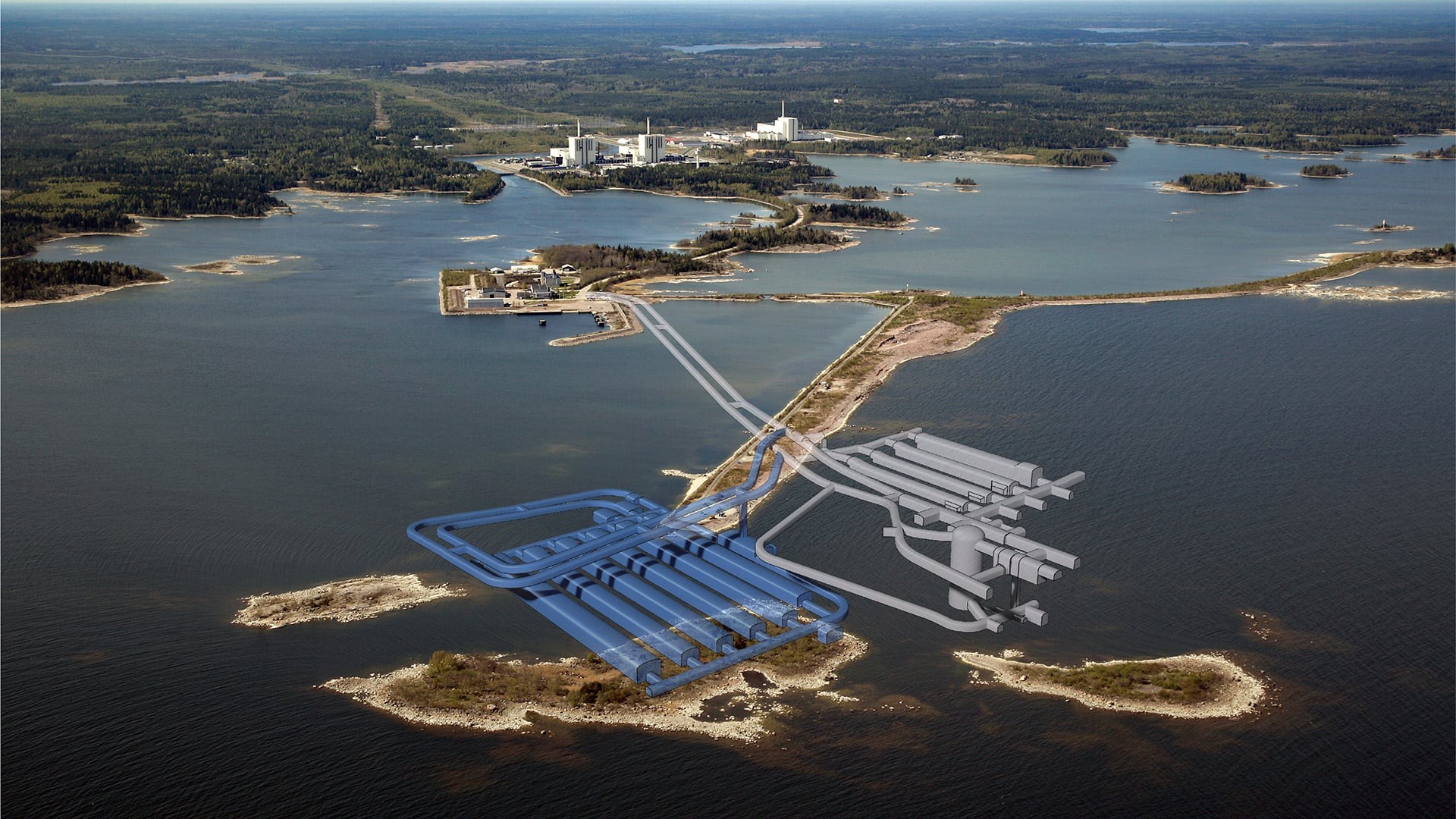 Vy kärnkraftverk ovanifrån.
