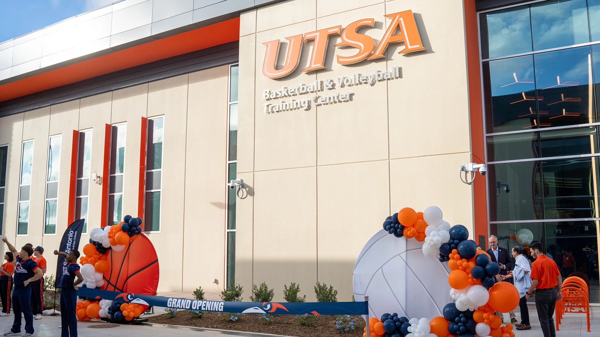 UTSA Basketball & Volleyball Training Center Exterior UTSA Basketball & Volleyball Training Center grand opening with balloon decorations.