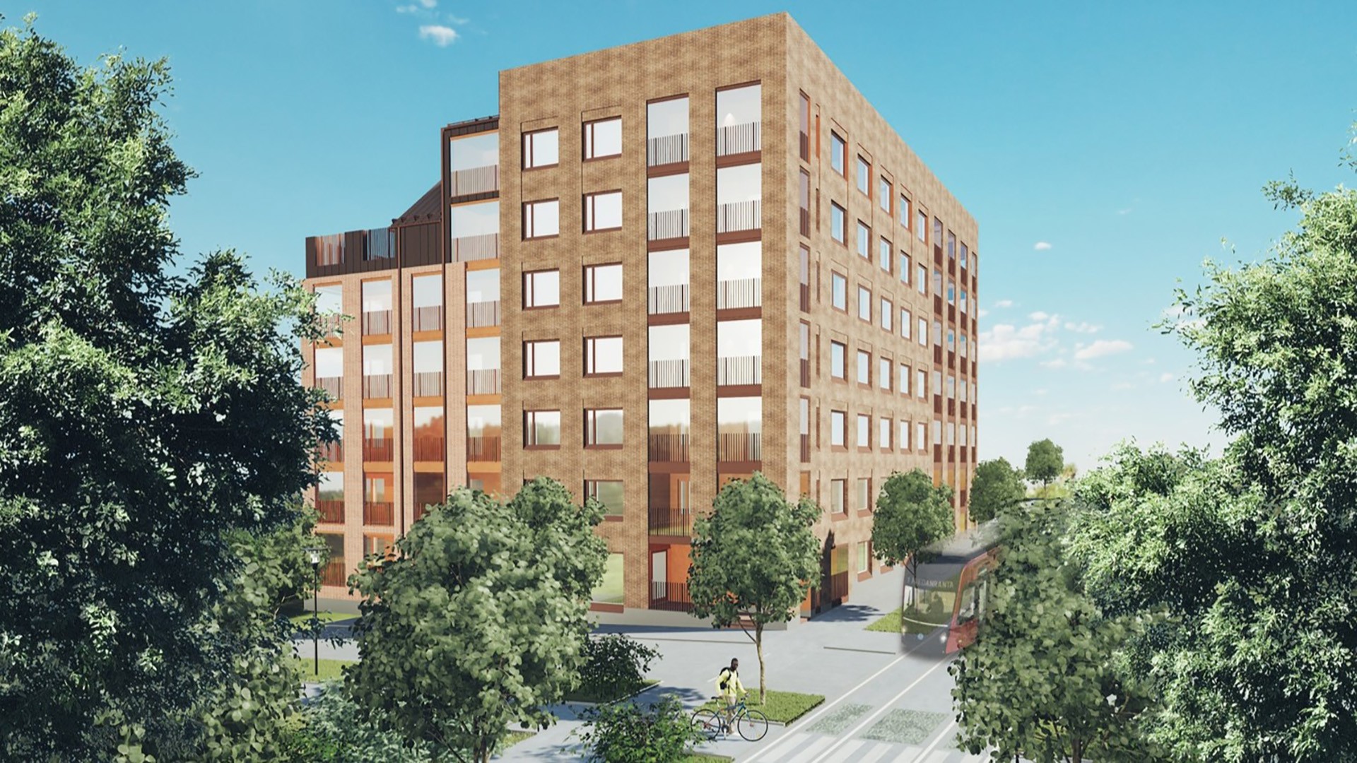 Havainnekuva_Tehdaskartanonkatu_Kuva_TA-Asumisoikeus Oy_Arkkitehtitoimisto Raudasoja Oy Havainnekuva kohteesta Tehdaskartanonkadulta.