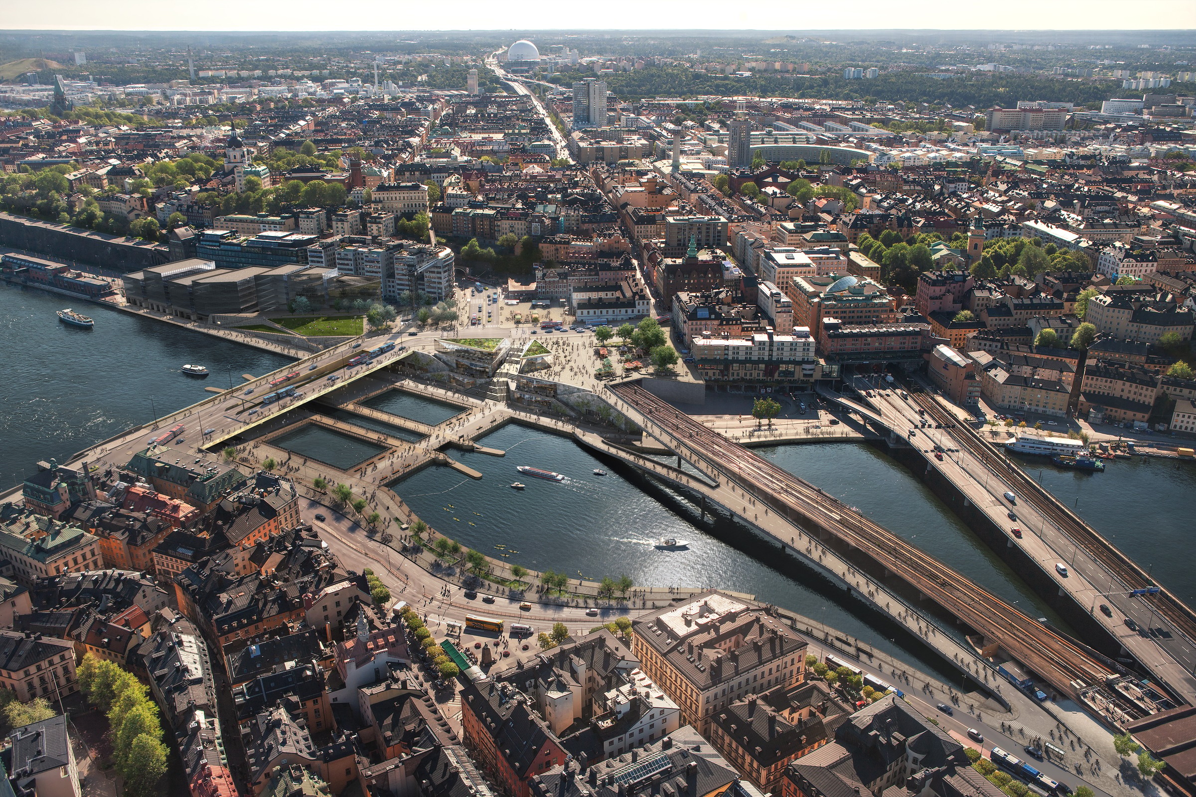 Slussen Stockholm, Sverige Flygbild över Slussen, Stockholm